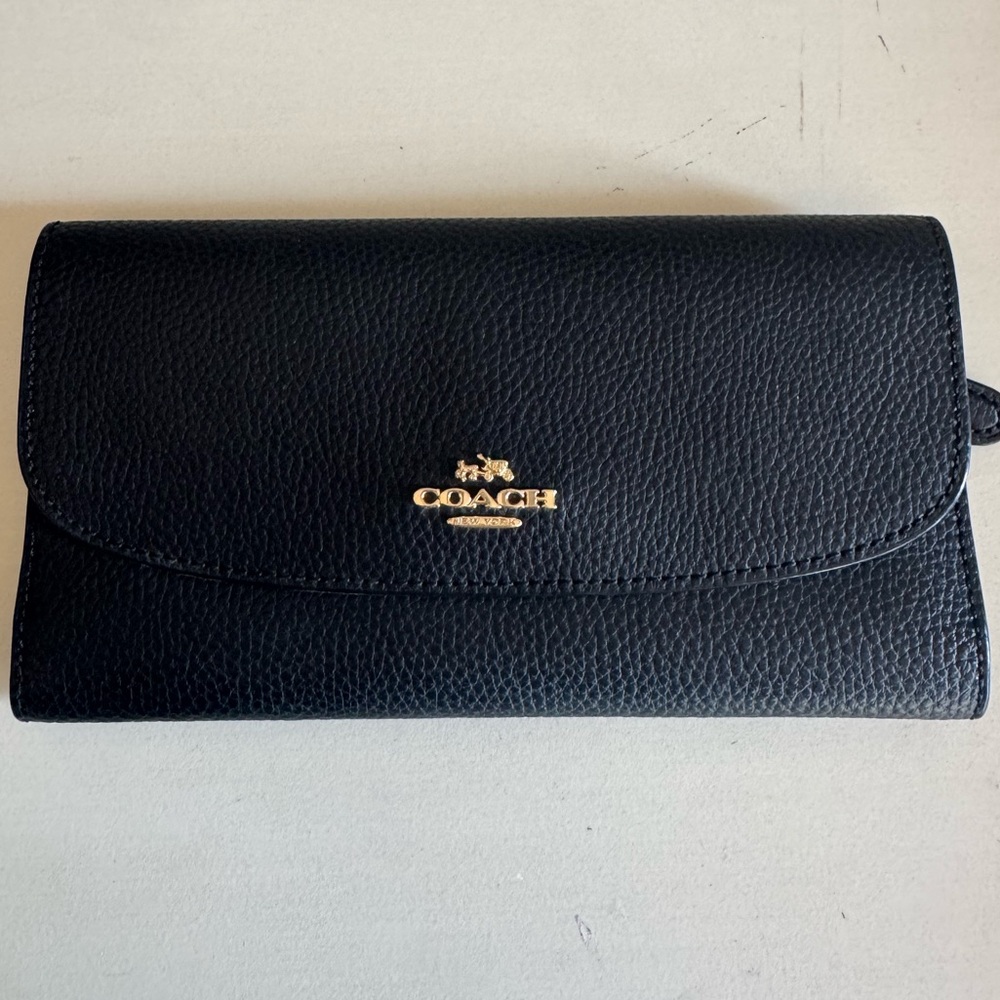 Coach Black Wallet Envelope Flap with Gold Insignia